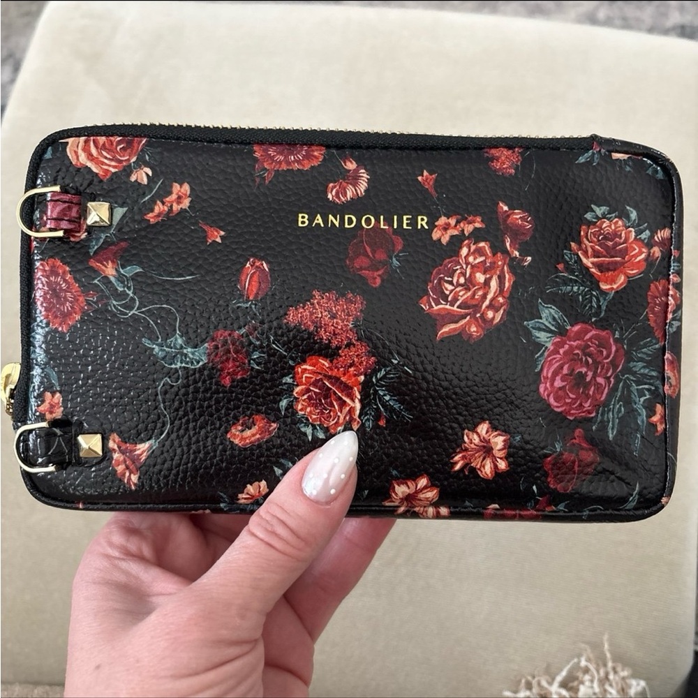 Floral Black Leather Wallet